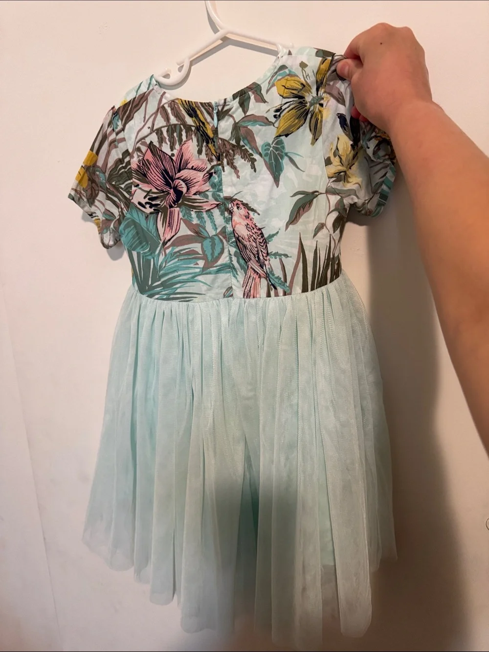 Girls' Mint Floral Bodice Tulle Skirt Dress